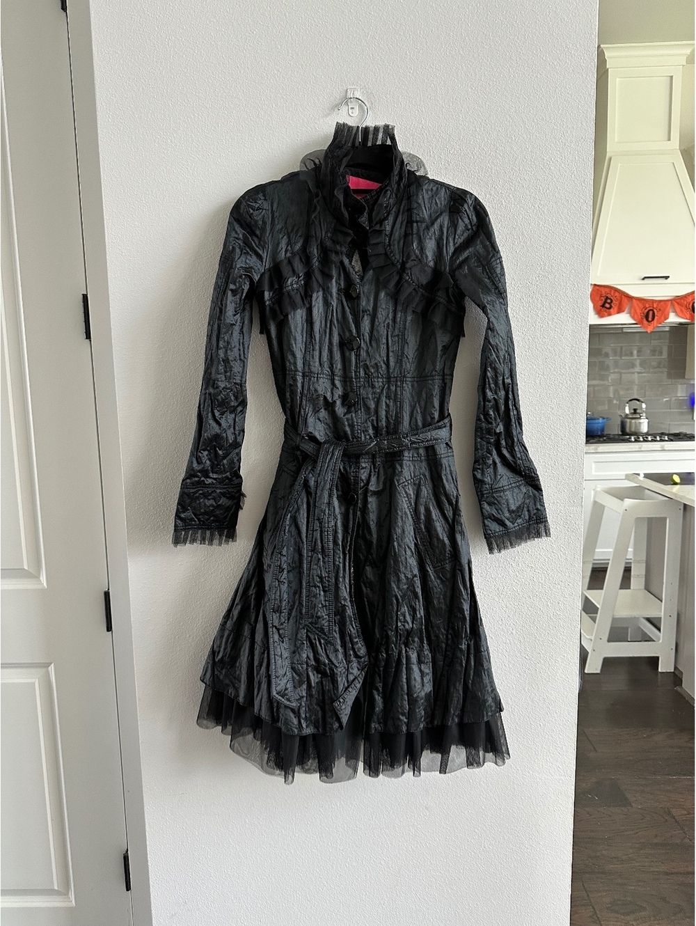 Betsey Johnson Coquettish Steampunk Crinoline Trench Coat in Black Size Small